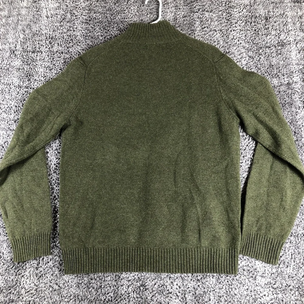 J. Crew Sweater Mens Large Green 1/4 Zip Mock Neck Lambswool Pullover Knit